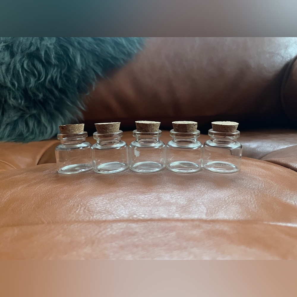 Set of 5 Clear Glass Mini Bottles with Cork Stoppers